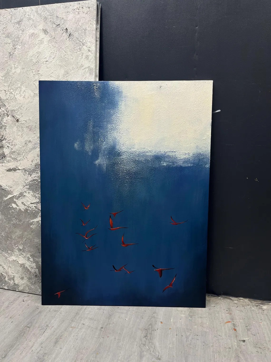 Abstract Birds Hand-Painted Oil Painting | Modern Minimalist Sky Artwork #TC 022