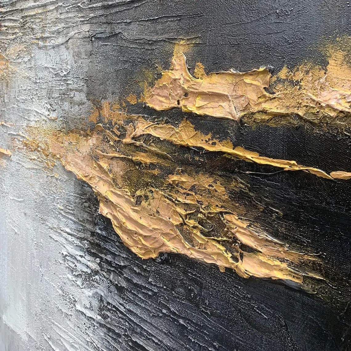 Heavy Texture Oil Painting | Abstract Metallic Gold Canvas Art #TC 061