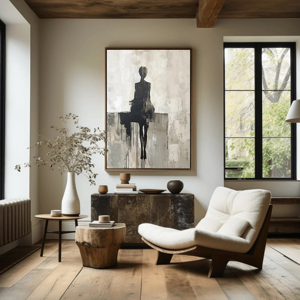 Minimalist Large Vertical Abstract Figure Canvas Art