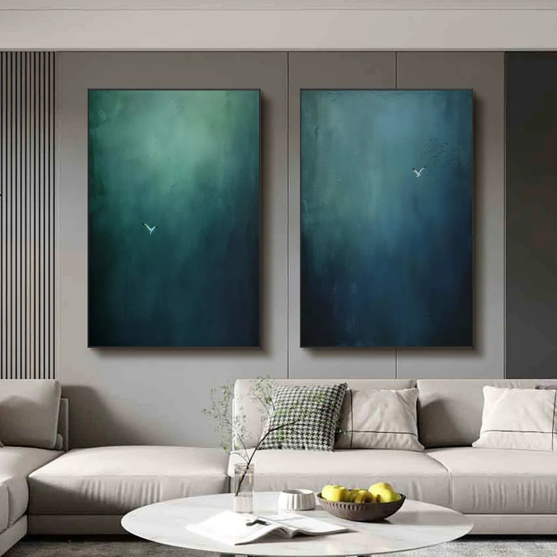 Original Minimalist Oil Painting Artwork (Set of 2) - Atmospheric Home Decor