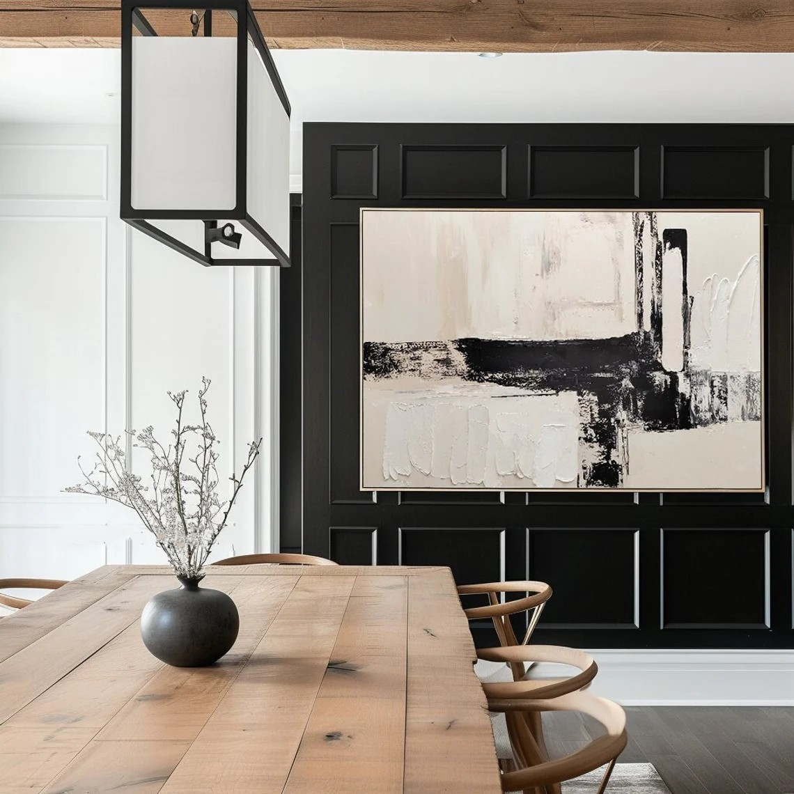 Large Abstract Black and White Textured Art #TC 107