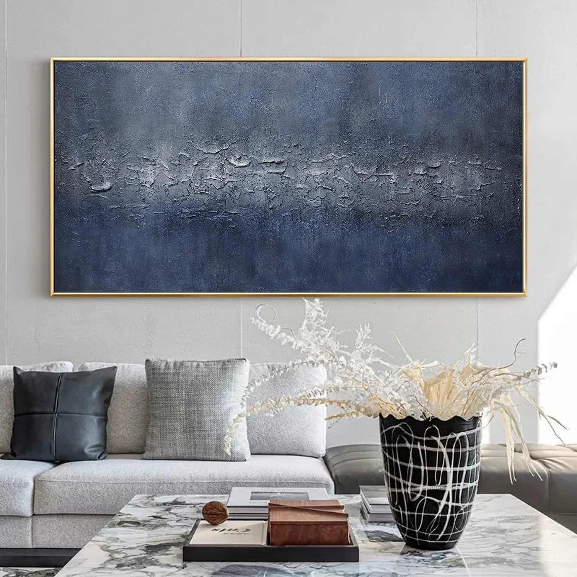 large Textured Blue Grey Abstract  Painting - Modern Wall Art  #TC 045