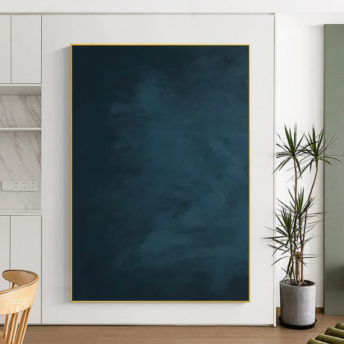 Large Vertical Abstract Painting - Navy Blue Minimalist Canvas Art  #TC 013