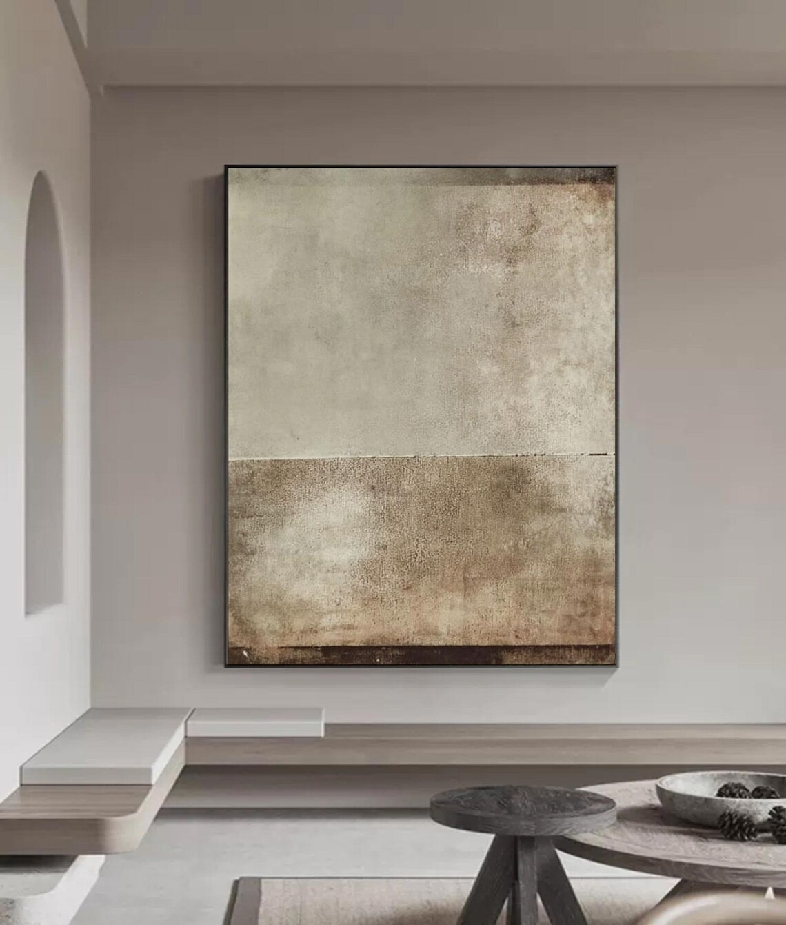 Minimalist Gray and Brown Abstract Oil Painting with Textured Surface Wall Art #TC 037