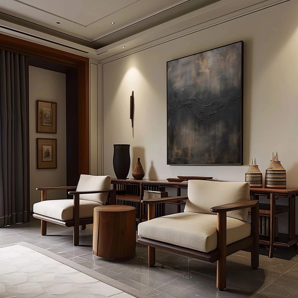 Large Abstract Black and Gray Oil Painting with Textured Flow Design #TC 016