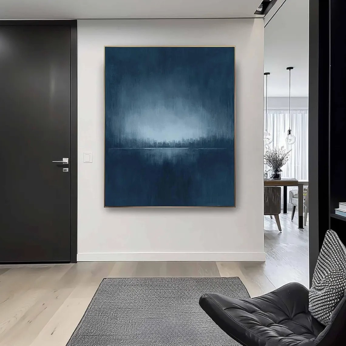 Large Contemporary Abstract  Handmade Vertical Blue Canvas Art #TC 047