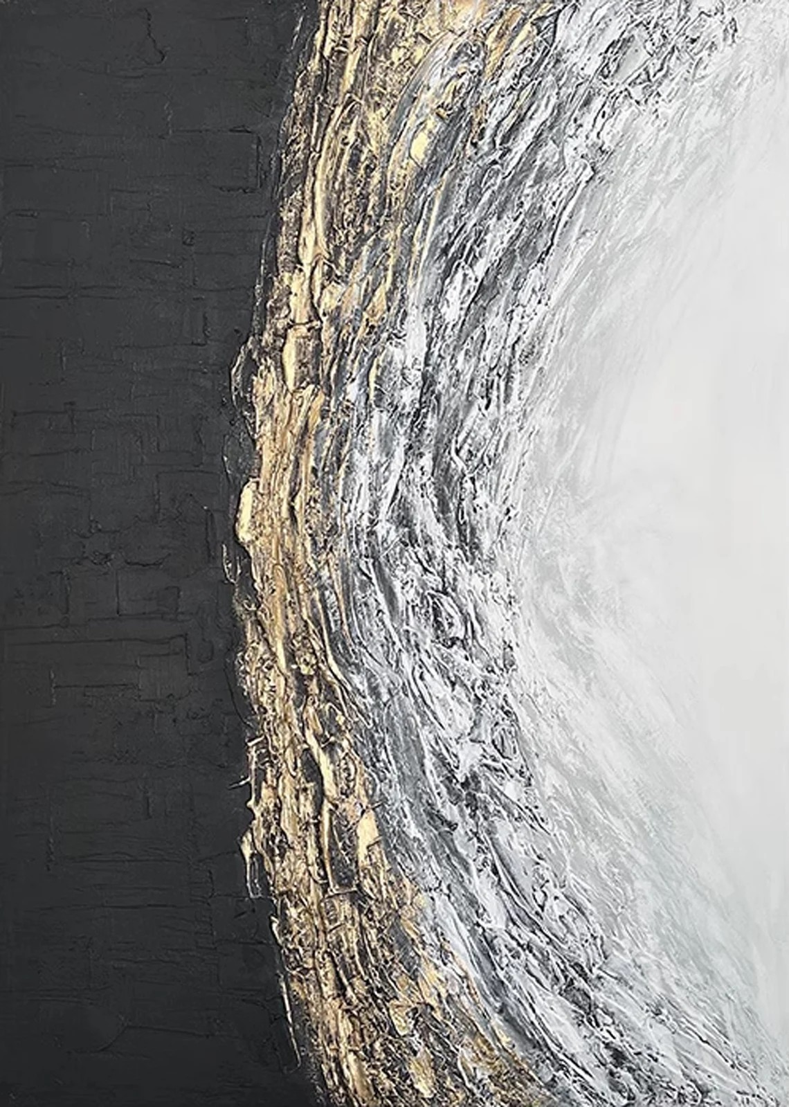 Metallic Gold Abstract - Black and White Textured Oil Painting