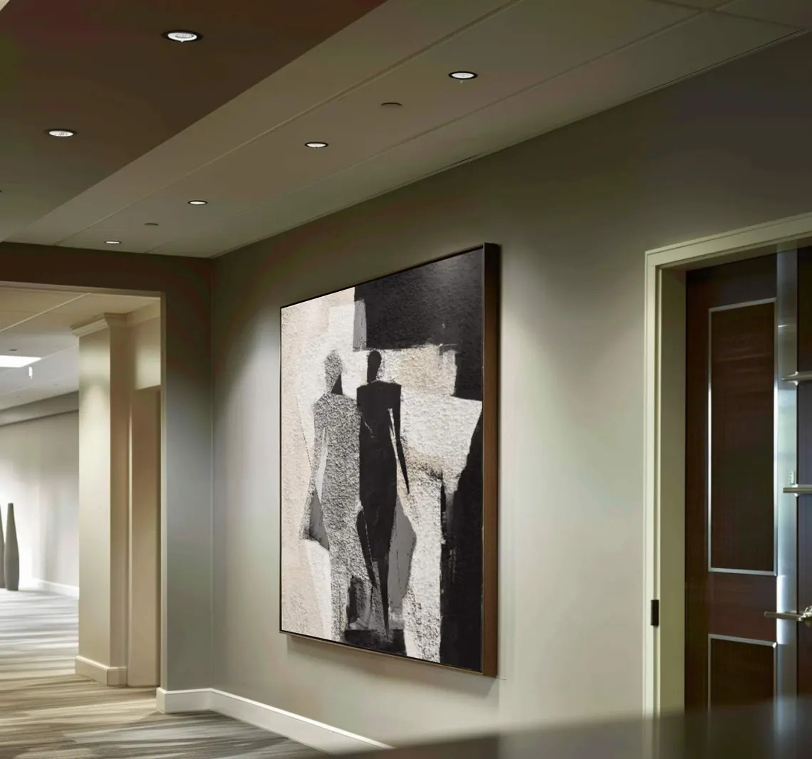 Abstract Figures Art - Black White Textured Wall Painting #TC 053