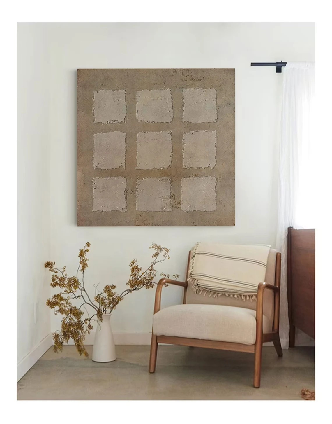 Textured Beige Abstract - Nine Square Grid Oil Painting #JJ 017