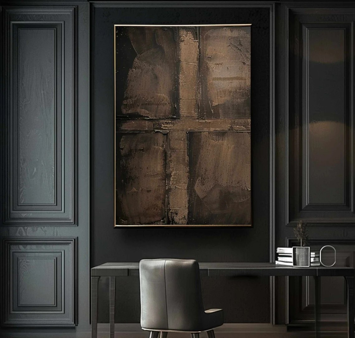 Earth Tone Textured Abstract Oil Painting | Modern Minimalist Cross Texture Artwork  #TC 025