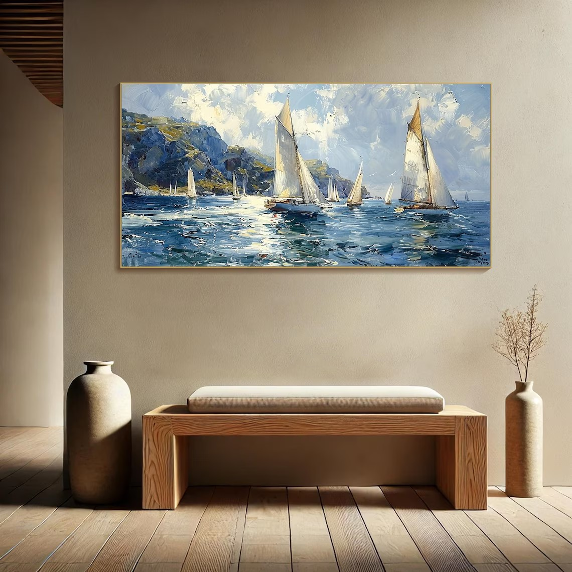 Large Boat Painting for Living Room - Textured Art