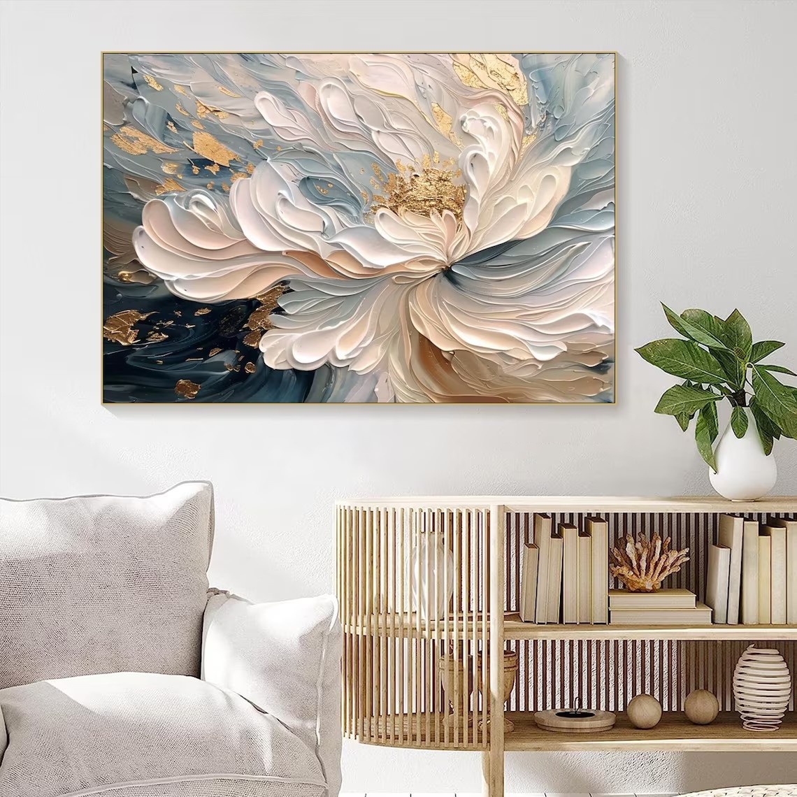 Large Abstract Flower Oil Painting for Living Room Decor #TC 099