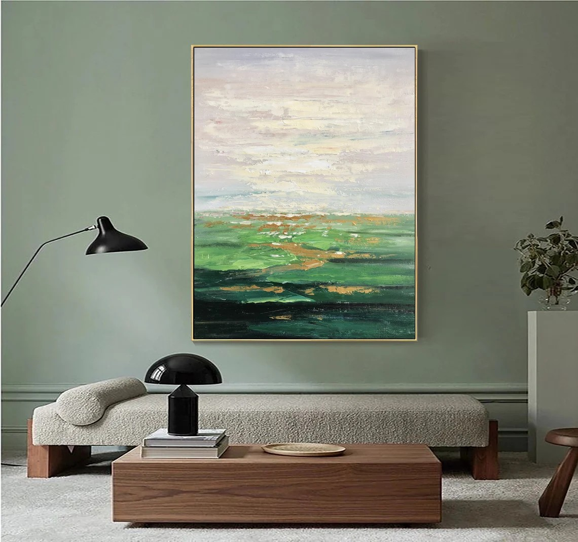 3D Green Abstract with Gold Accents - Modern Oil Art #JJ 028