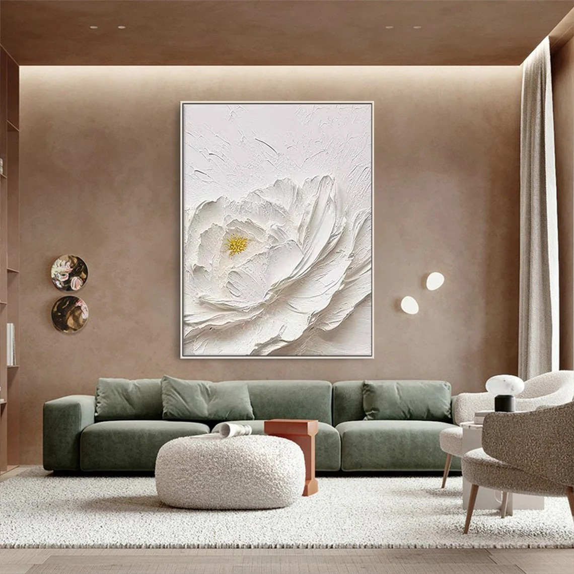 Large White Flower Oil Painting | Textured Art for Living Room
