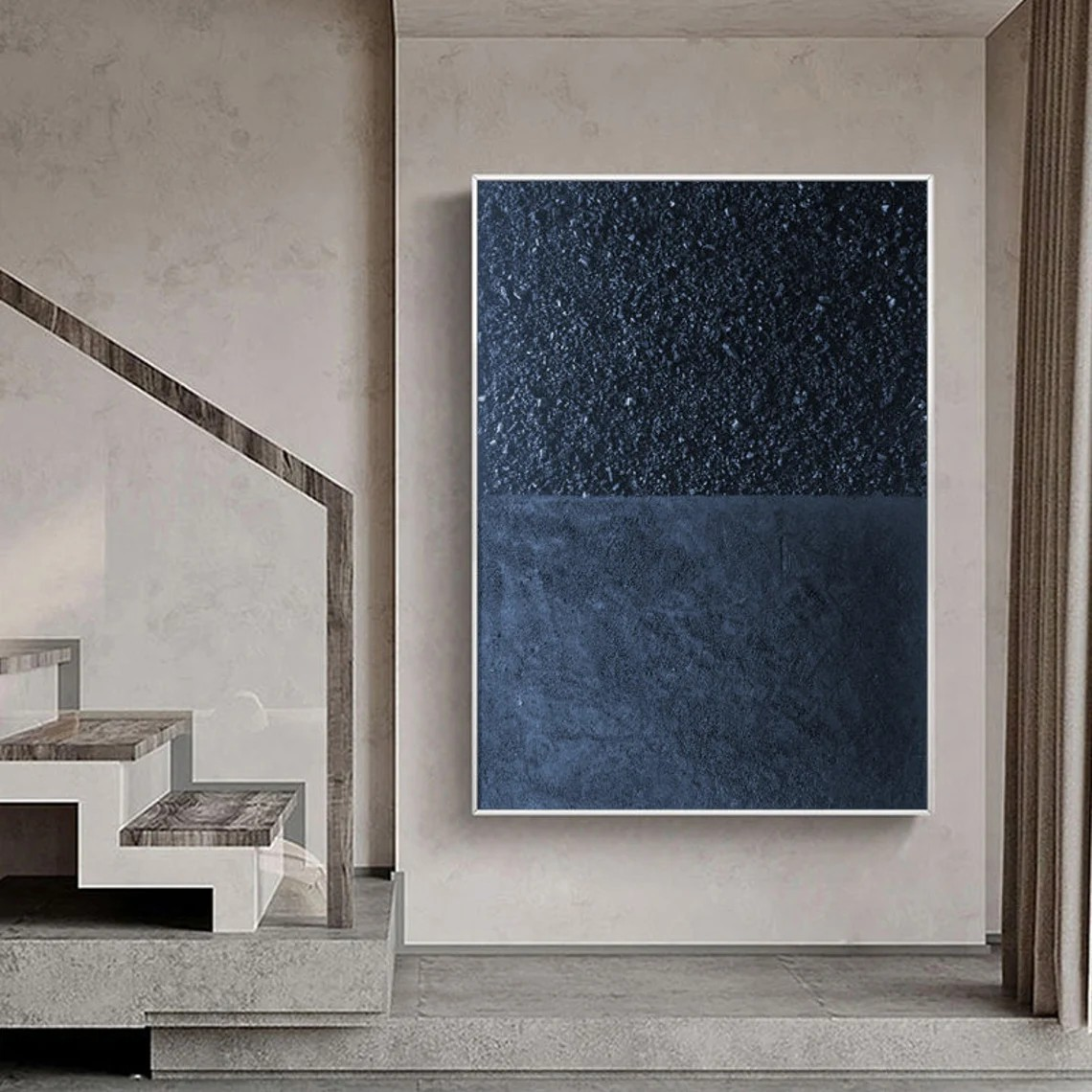 Abstract Blue Textured Oil Painting Modern Wall Art #TC 081
