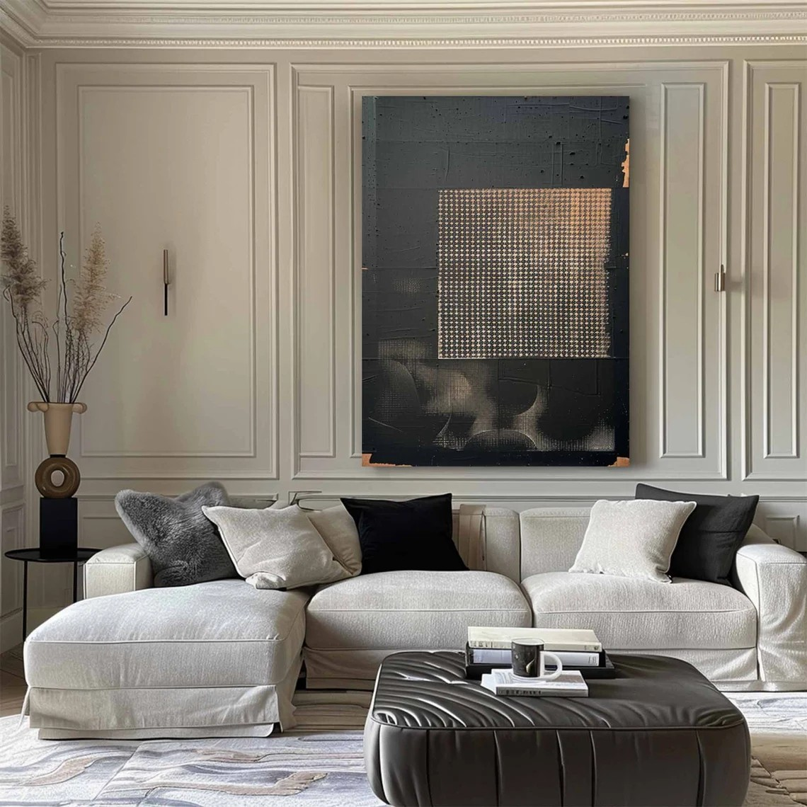 Textured Black & Gold Abstract Art - Modern Oil Painting #JJ 007