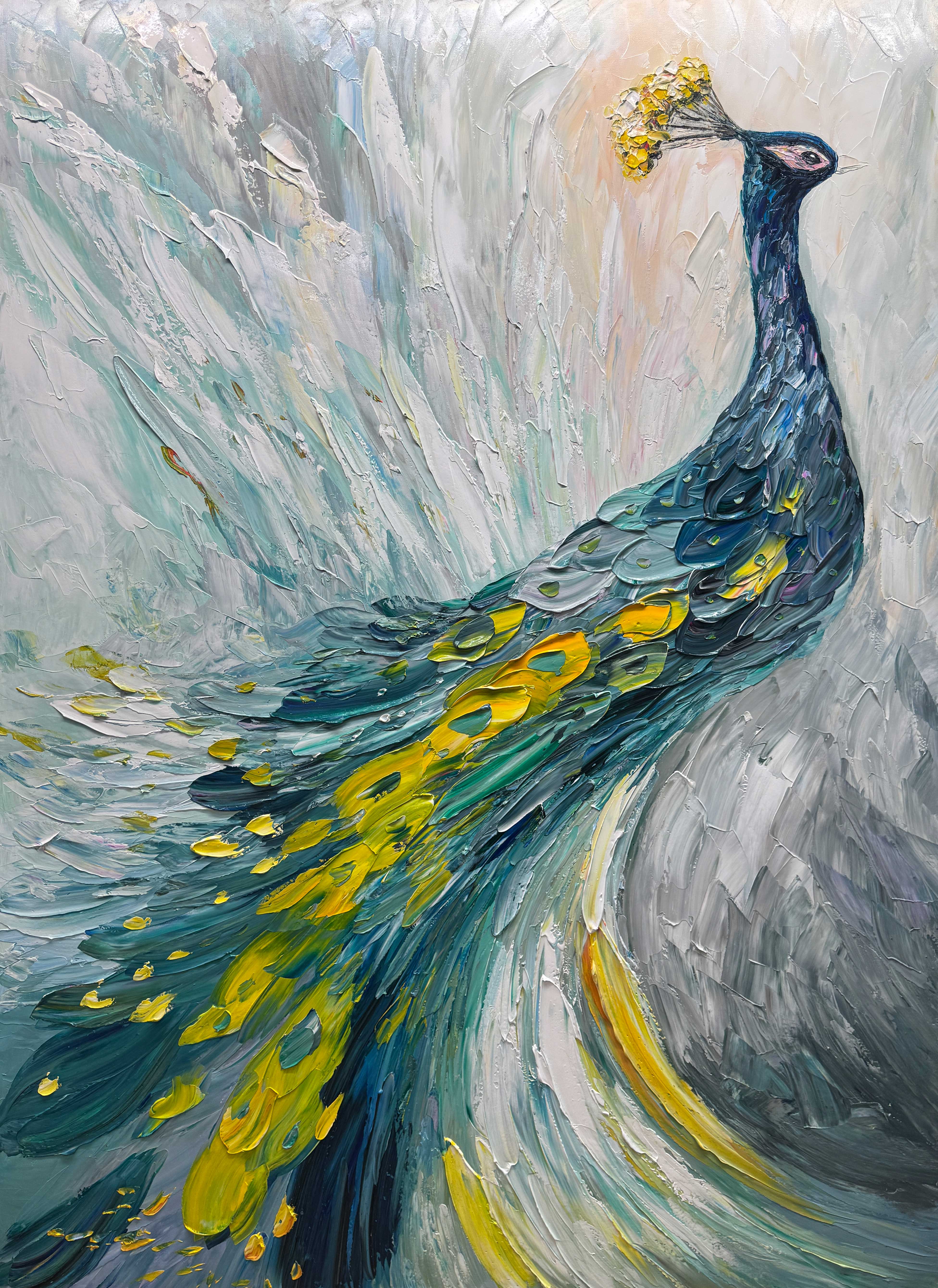 Abstract Peacock Wall Art | Large Textured Bird Painting #ZZ 206