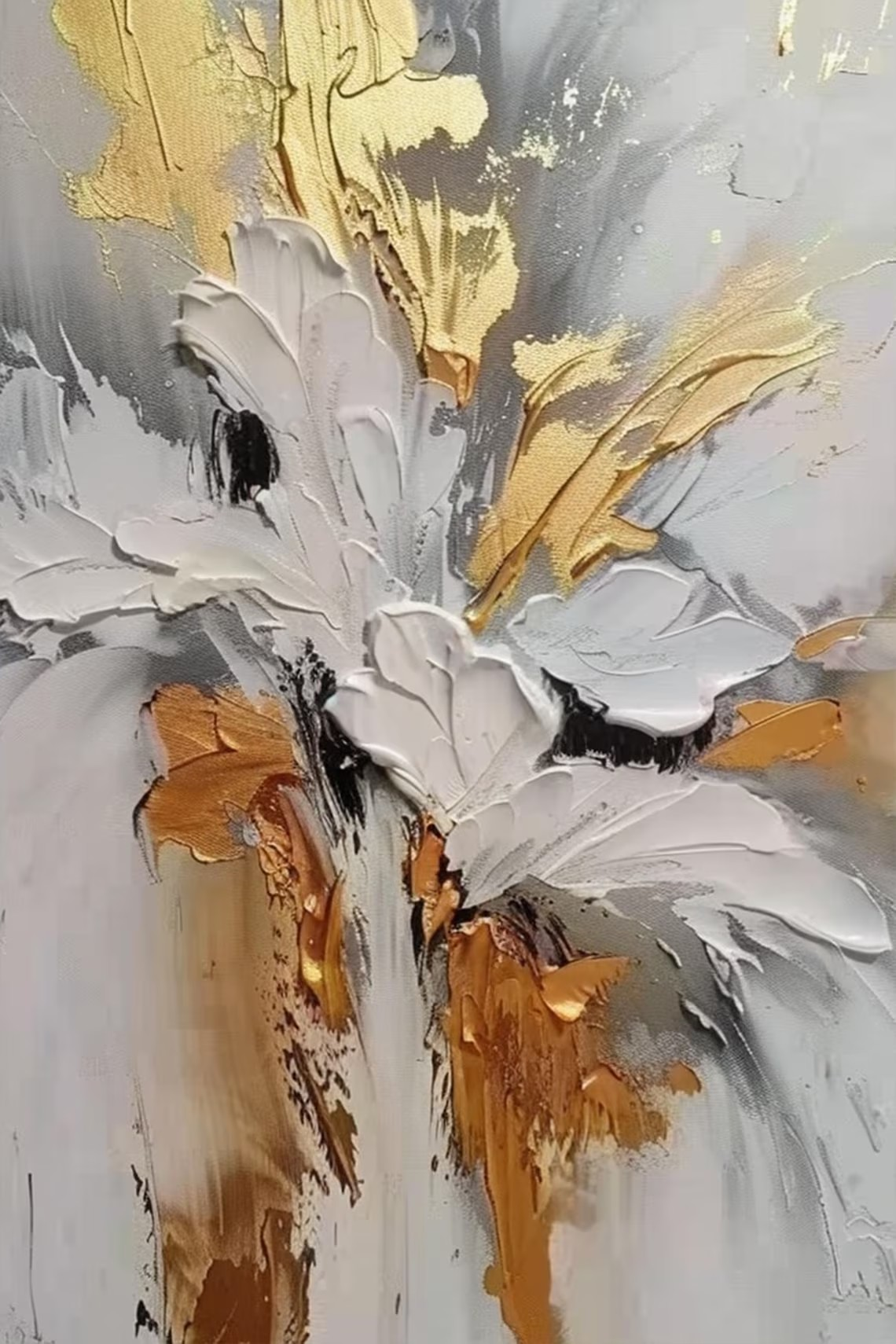 Set of 2 Textured Abstract Paintings |Gold & Grey Art #TC 102