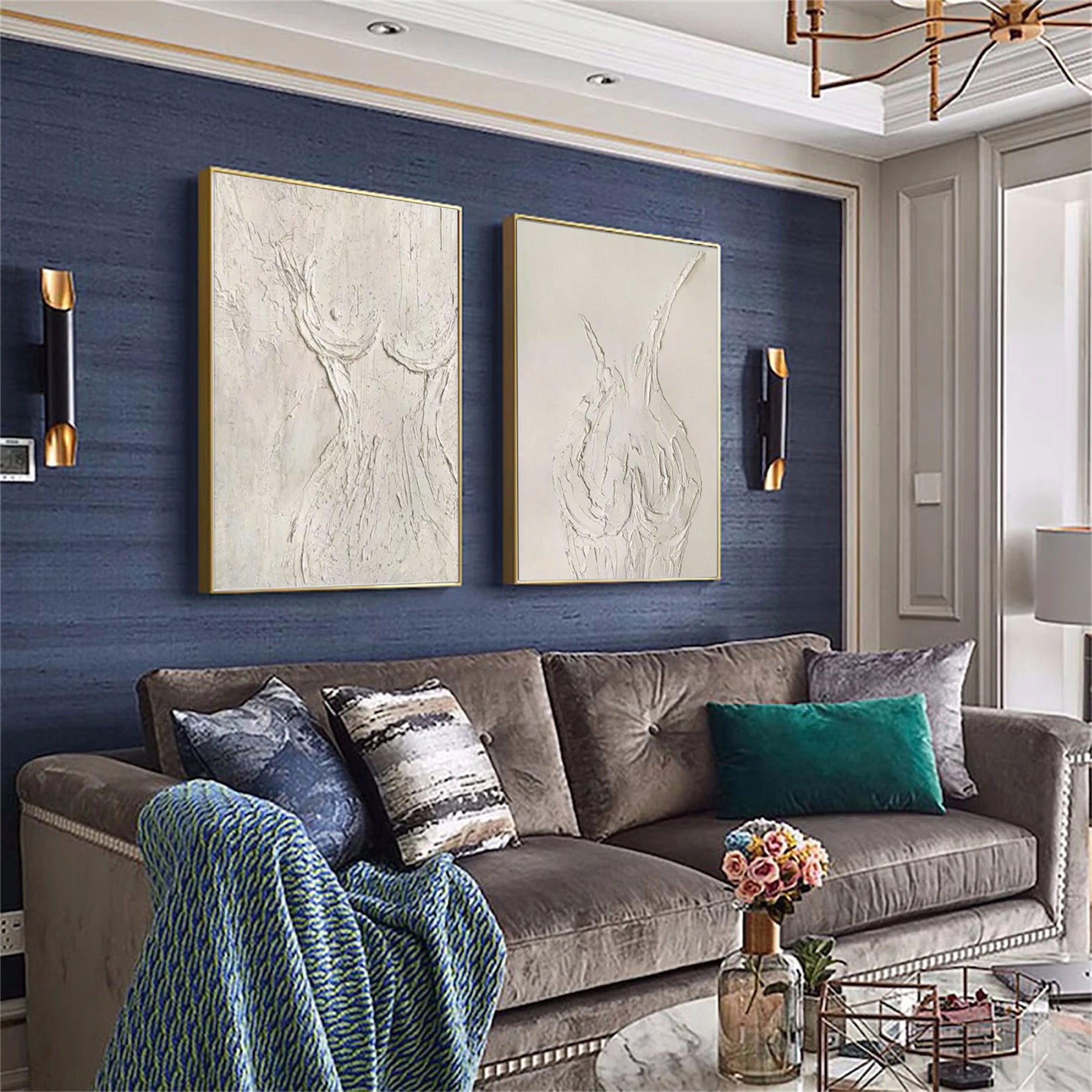 Textured Abstract Female Form Wall Art | 2 Piece Neutral Canvas Set #ZZ 204