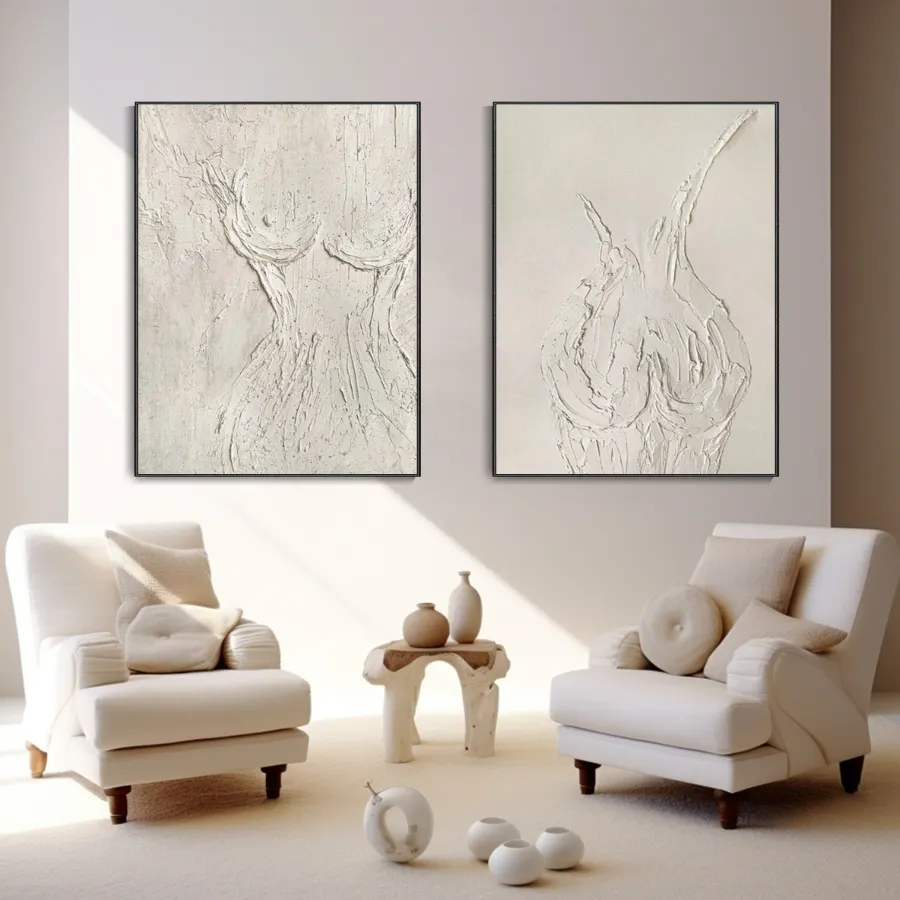 Textured Abstract Female Form Wall Art | 2 Piece Neutral Canvas Set #ZZ 204