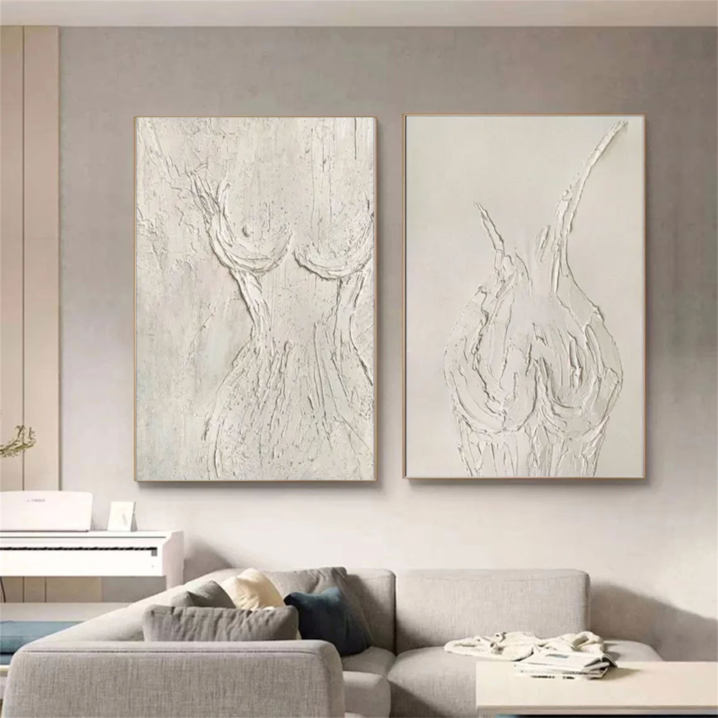 Textured Abstract Female Form Wall Art | 2 Piece Neutral Canvas Set #ZZ 204