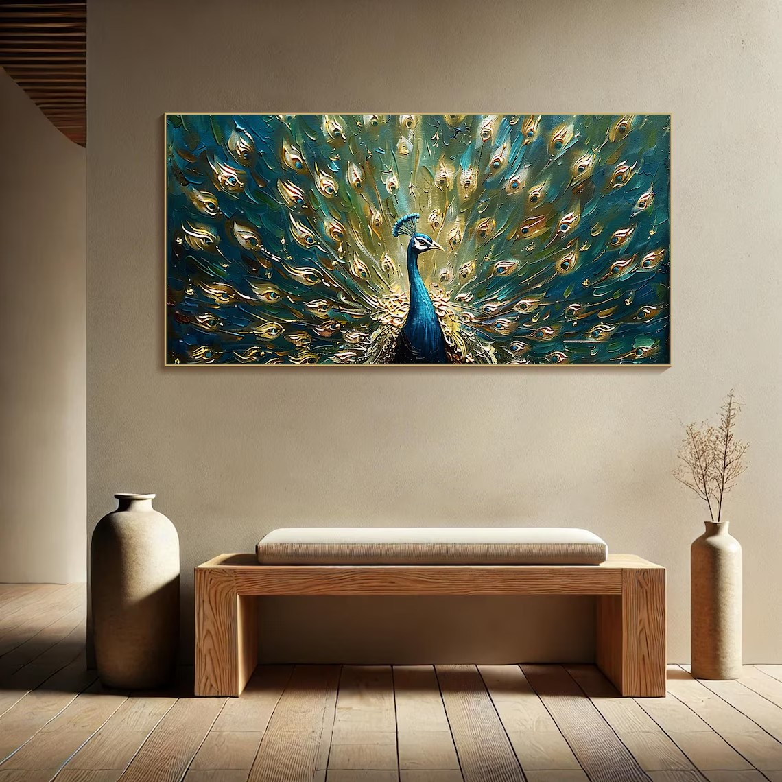 Original Textured Peacock Art - Colorful Wall Decor