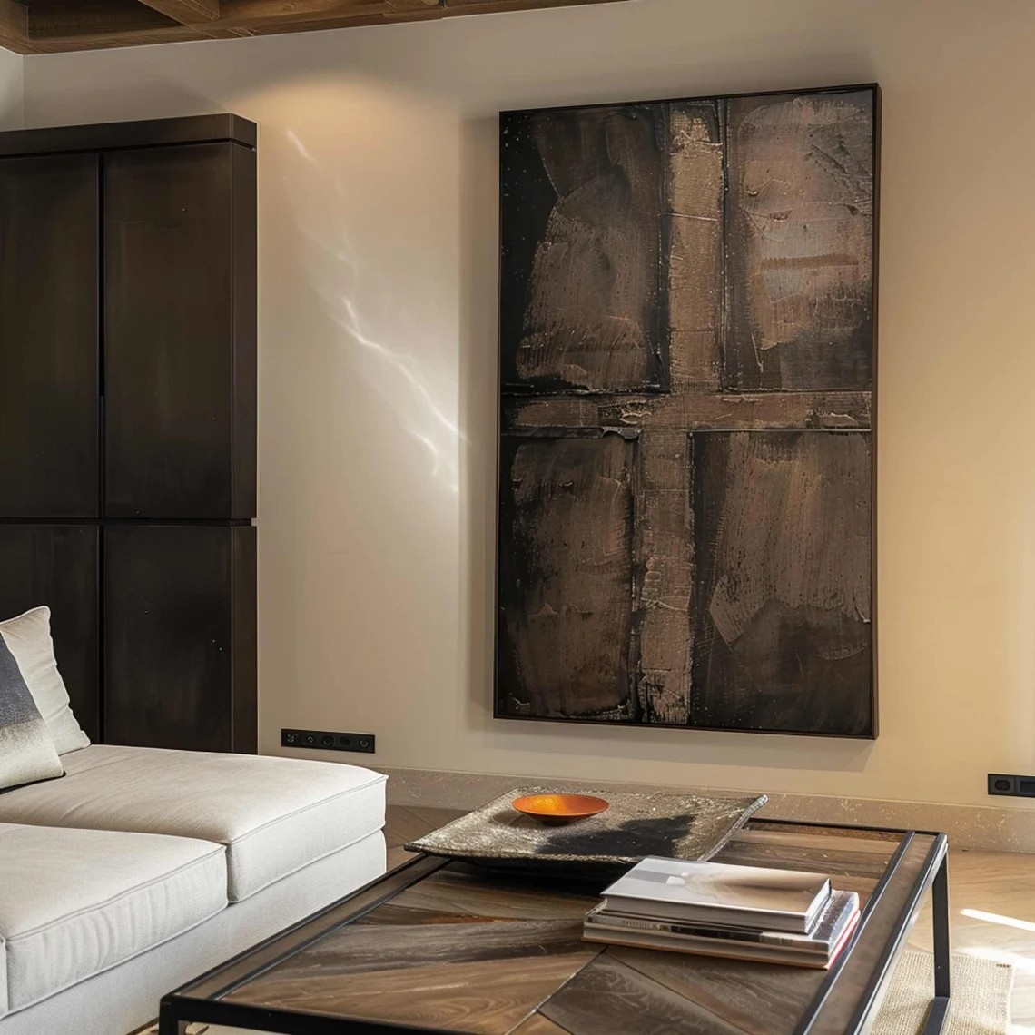 Earth Tone Textured Abstract Oil Painting | Modern Minimalist Cross Texture Artwork  #TC 025