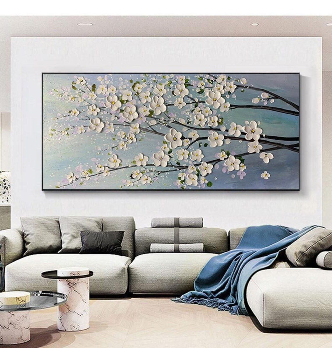 3D White Flower Abstract Oil Painting - Textured Floral Art #JJ 035