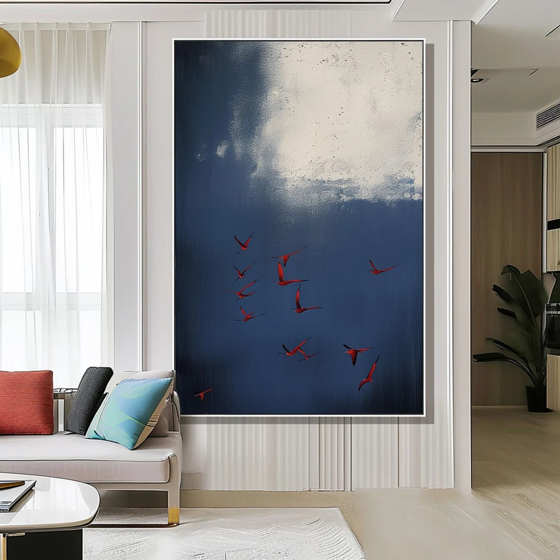 Abstract Birds Hand-Painted Oil Painting | Modern Minimalist Sky Artwork #TC 022