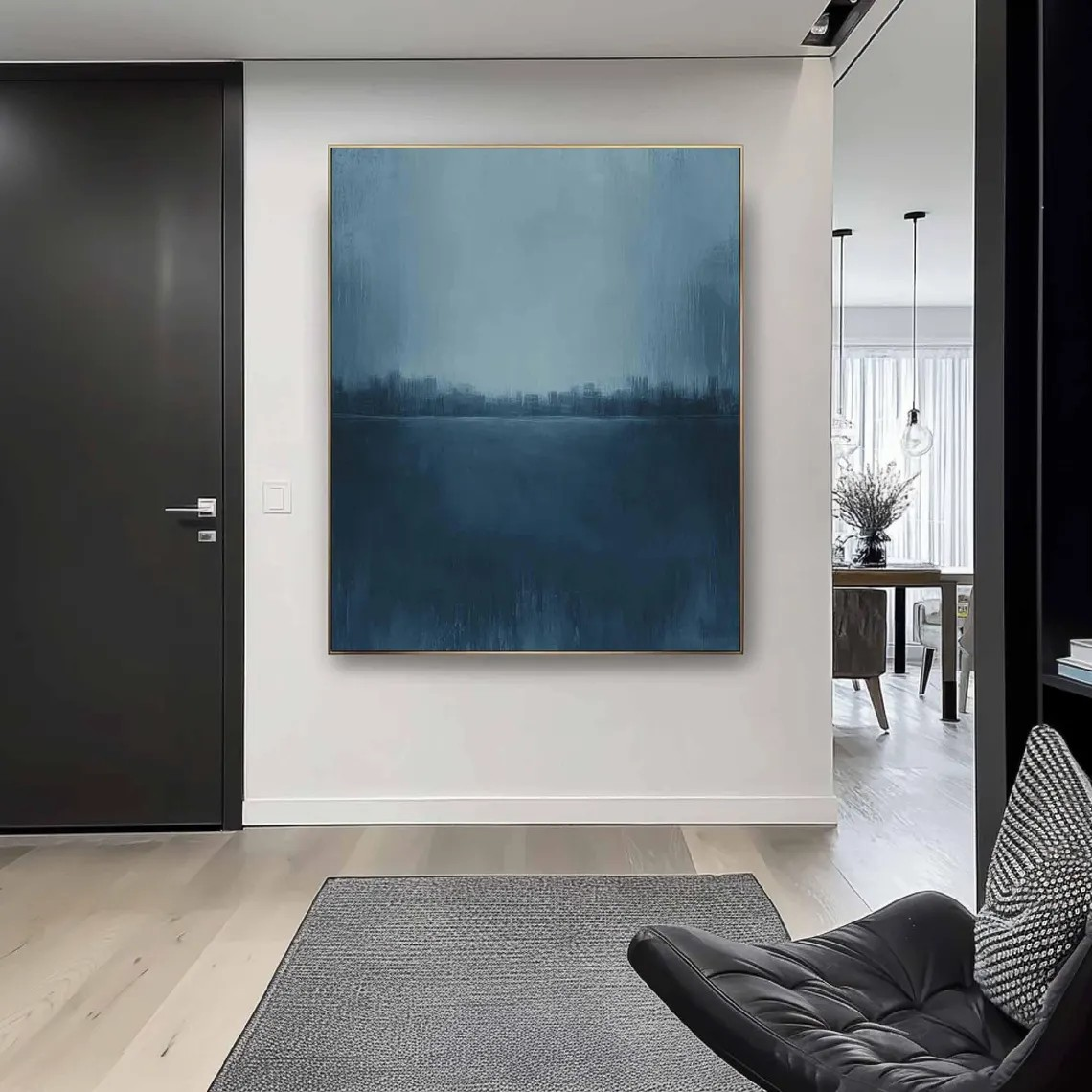 Minimalist Blue Abstract Oil Painting for Contemporary Interior Design #TC 018