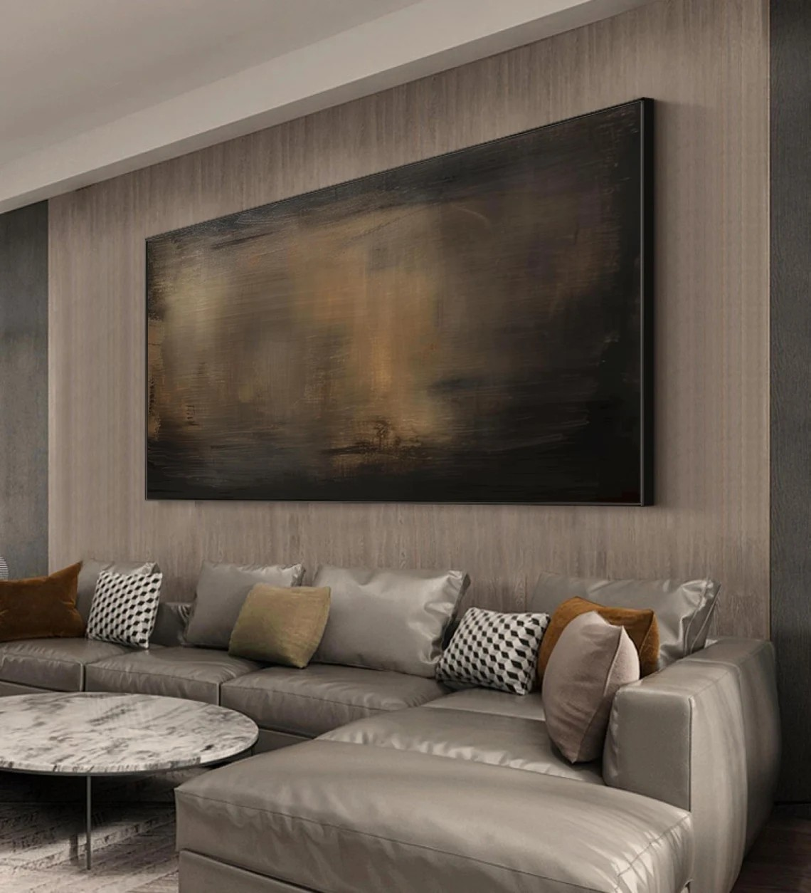 Large Minimalist Abstract Painting - Handmade Brown and Black Wall Decor  #TC 012