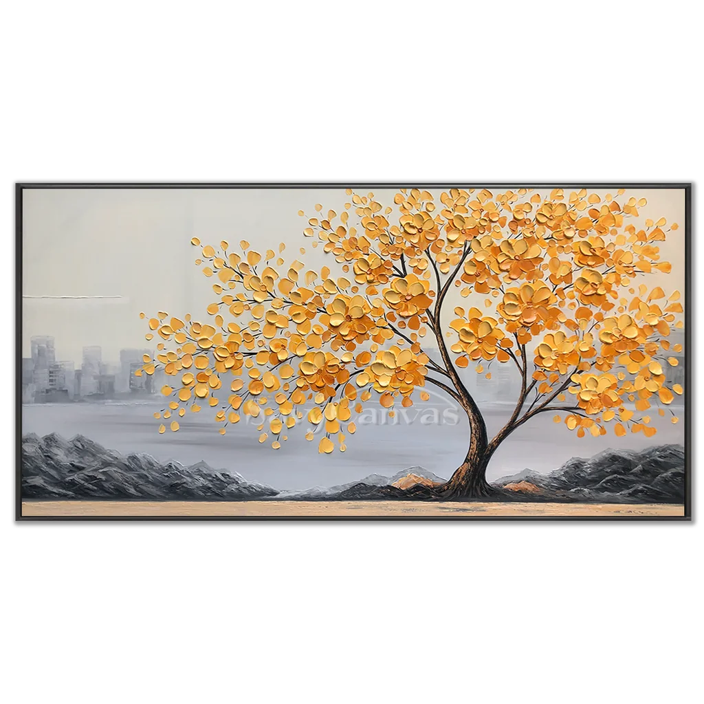 Textured Golden Blossom Tree Wall Art for Home Decor #TC 187