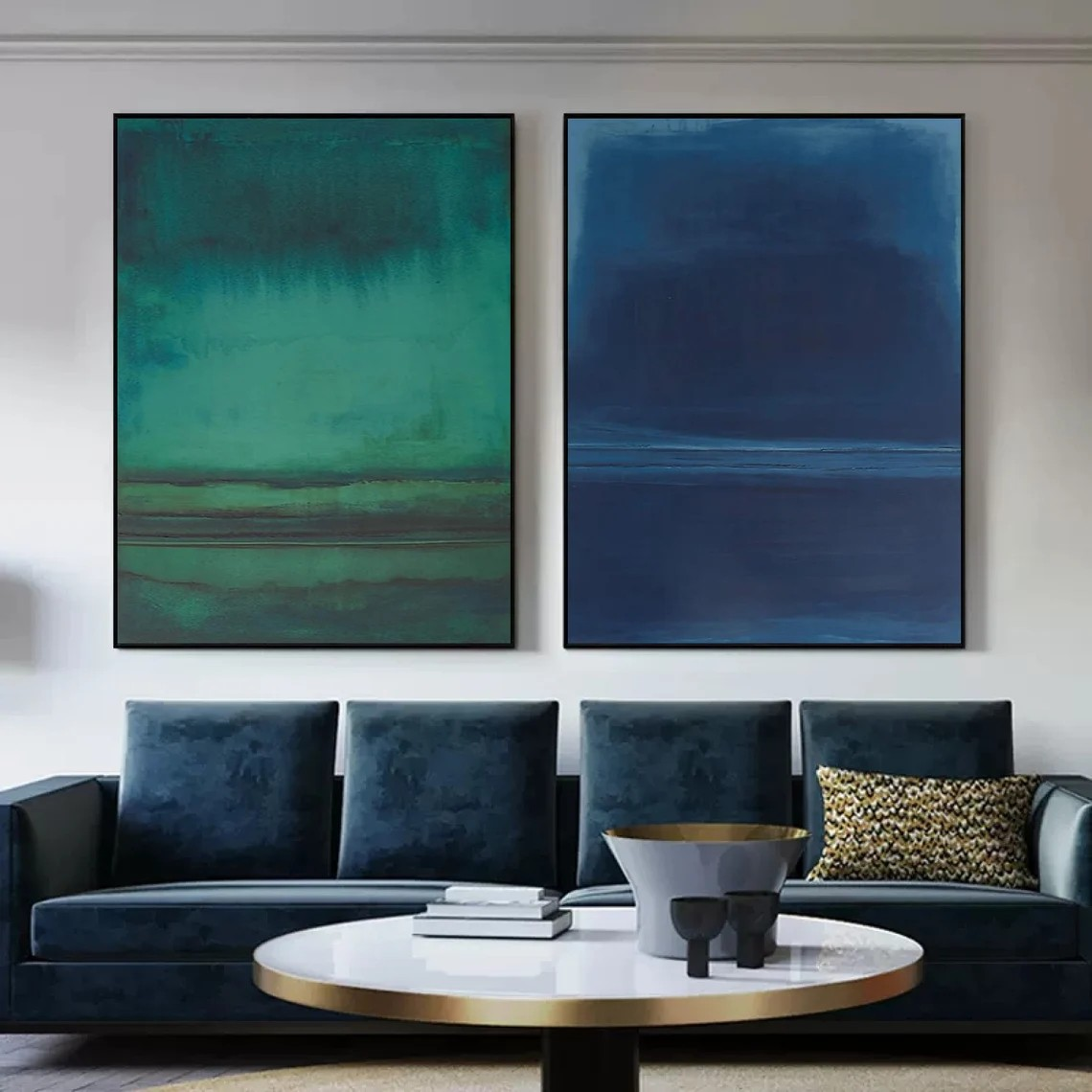 Blue & Green Diptych Abstract Oil Painting | Modern Minimalist Large Wall Art | #TC 023