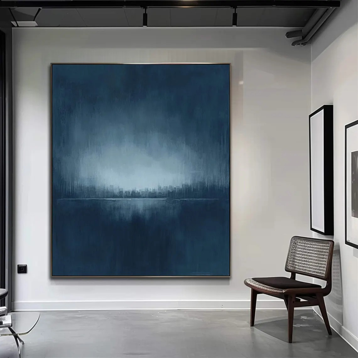 Large Contemporary Abstract  Handmade Vertical Blue Canvas Art #TC 047