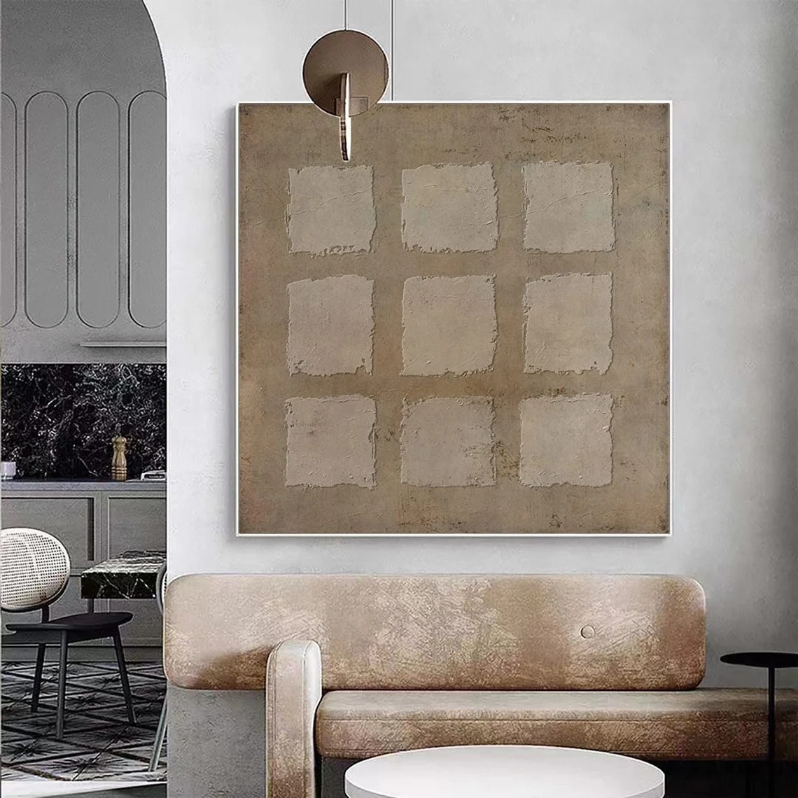 Wabi-Sabi Beige Abstract - Nine Textured Grid for Versatile Decor