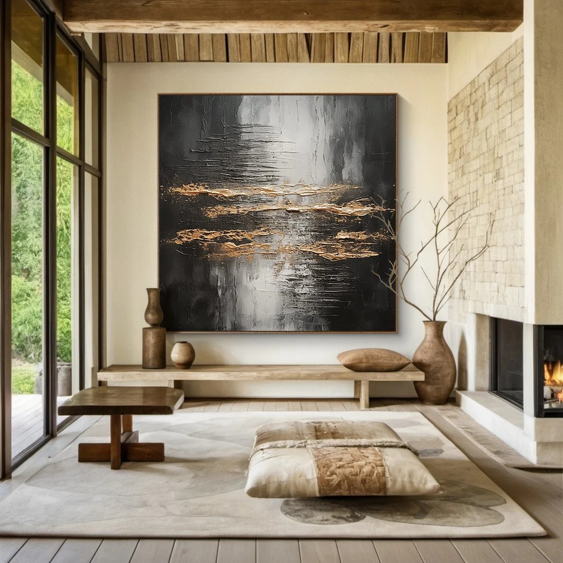 Heavy Texture Oil Painting | Abstract Metallic Gold Canvas Art #TC 061