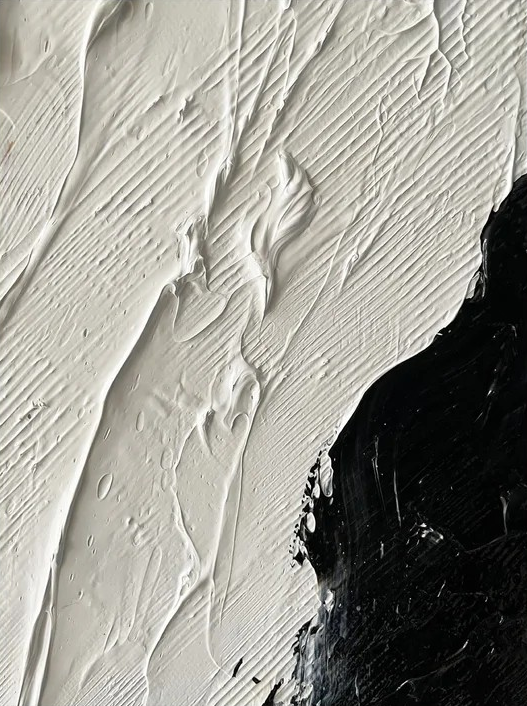 Black and White Textured Abstract Oil Painting - Modern Minimalist