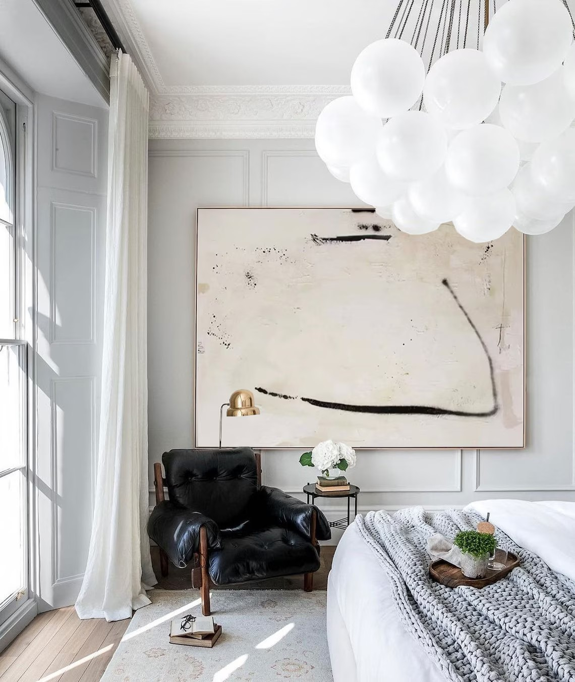 Large Abstract Canvas Art - Black & White Oil Painting #TC 108