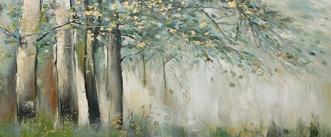 Panoramic Misty Forest Abstract Oil Painting - Long Wall Art
