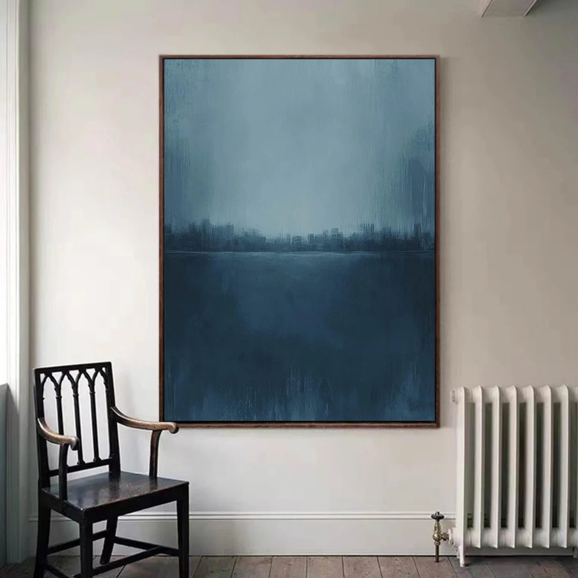 Minimalist Blue Abstract Oil Painting for Contemporary Interior Design #TC 018