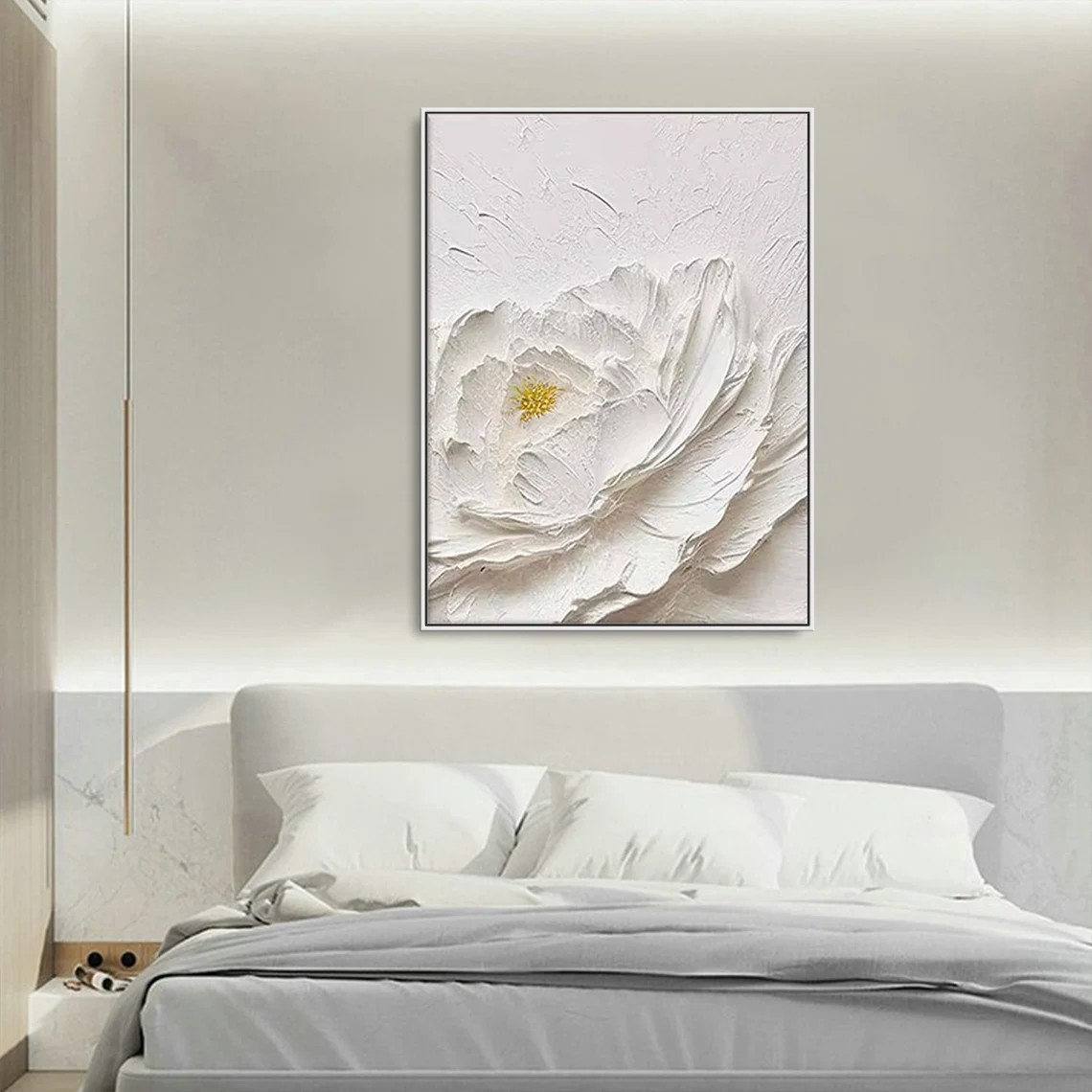 Textured White Flower Painting | Impasto Floral Wall Art #TC 078