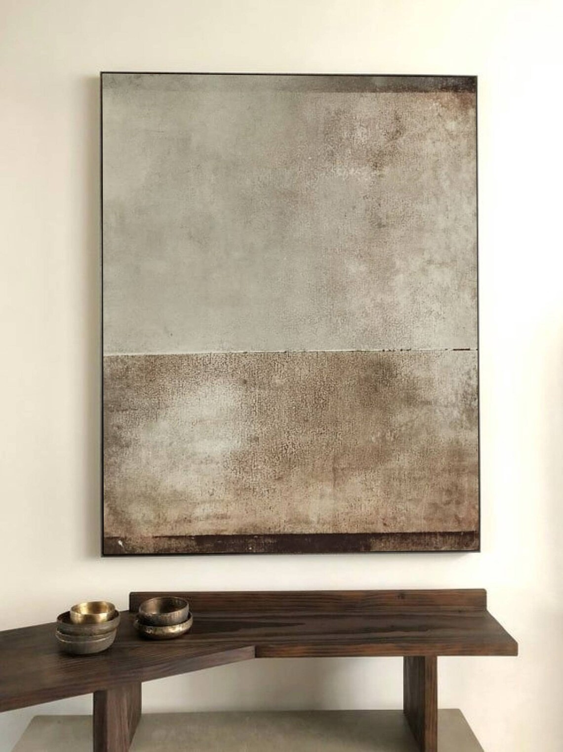 Minimalist Gray and Brown Abstract Oil Painting with Textured Surface Wall Art #TC 037