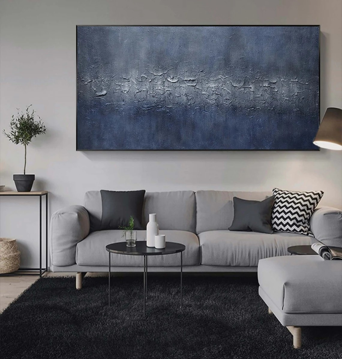 large Textured Blue Grey Abstract  Painting - Modern Wall Art  #TC 045