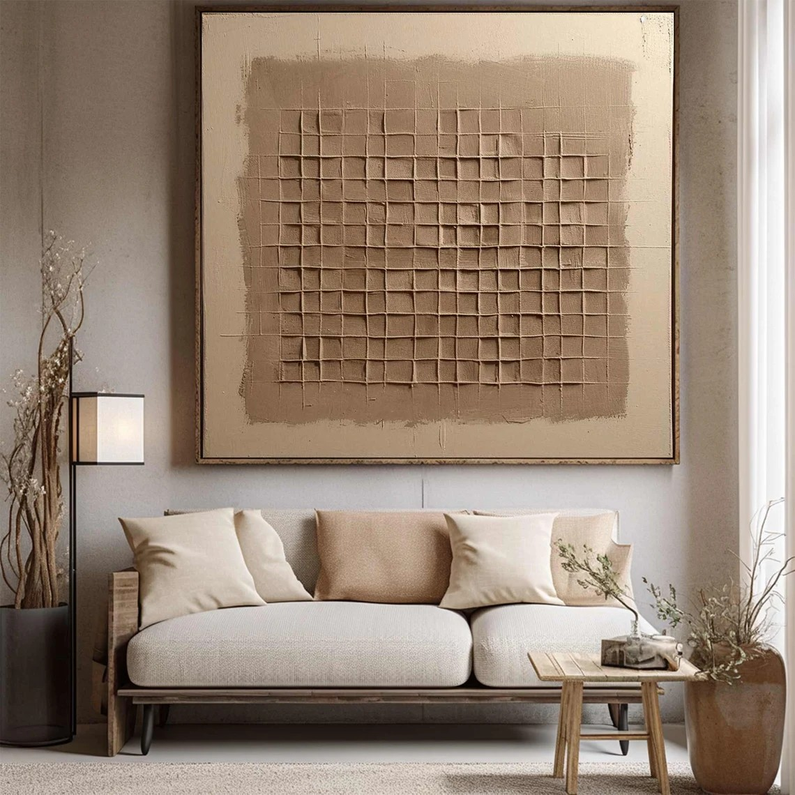 Modern Abstract Textured Beige Canvas Art – Handcrafted Oil Painting #JJ 005