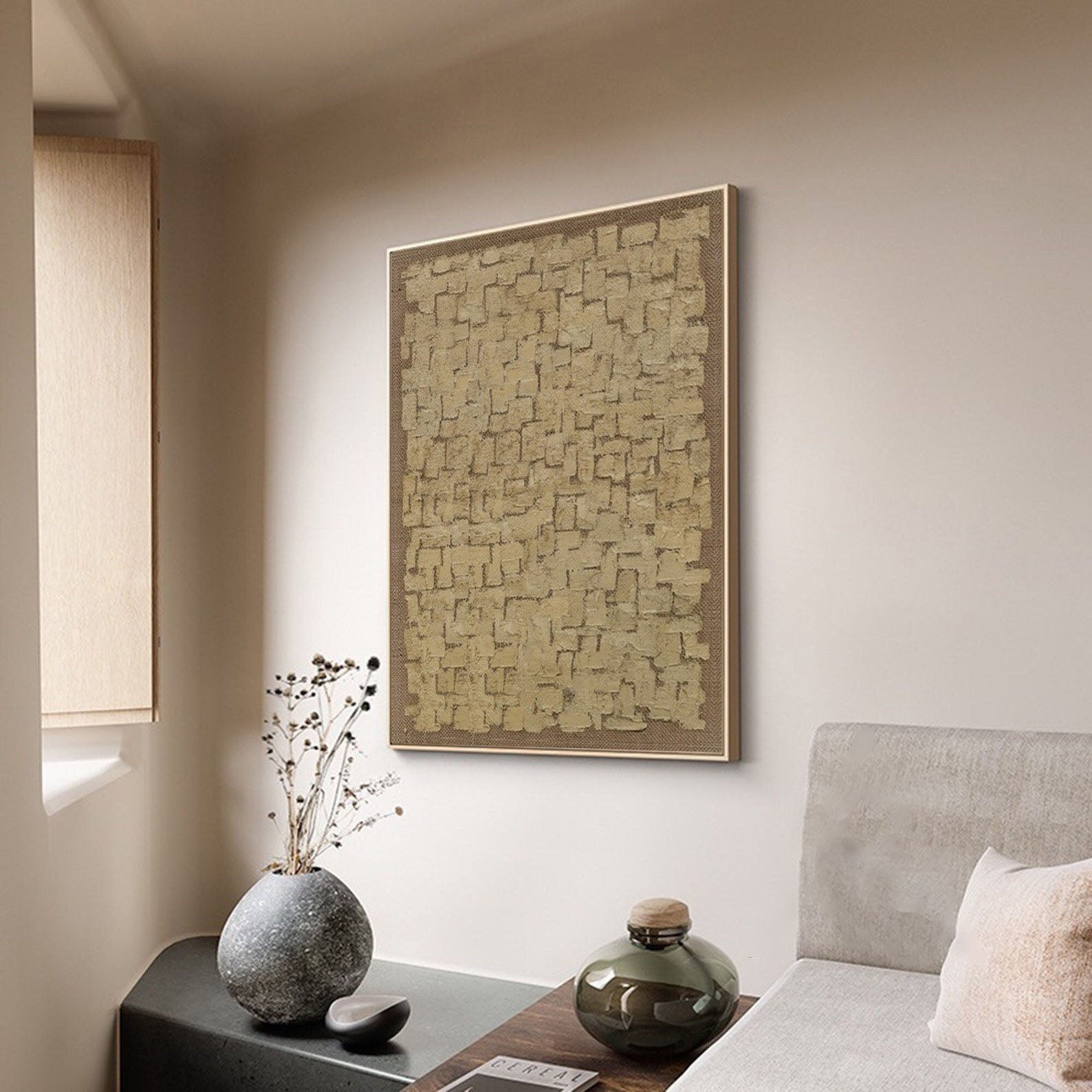 Beige Texture Abstract Oil Painting, Wabi-Sabi Art #TB 038