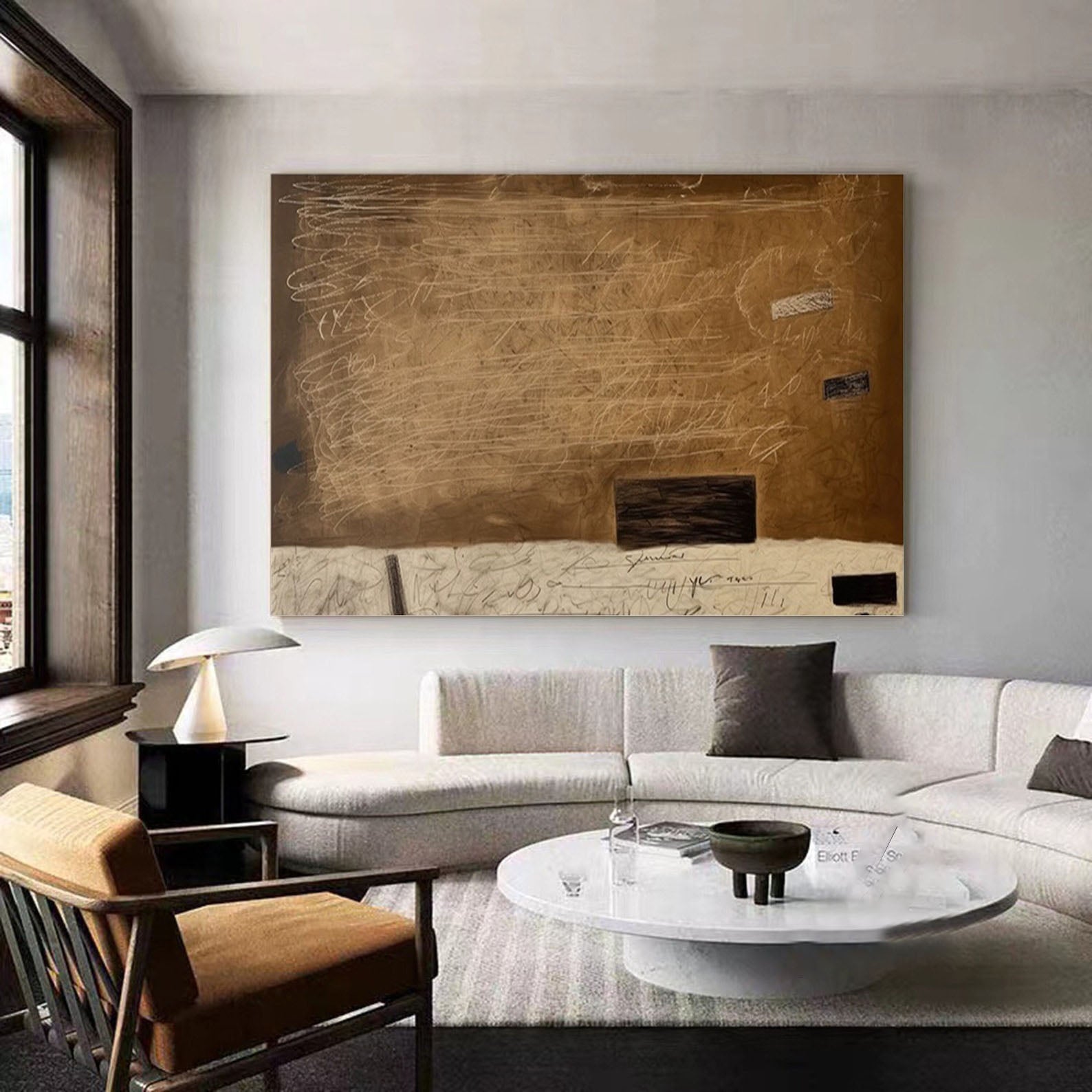 Earth Tone Texture & Text Abstract Painting, Modern Art Wall Art #TB 040