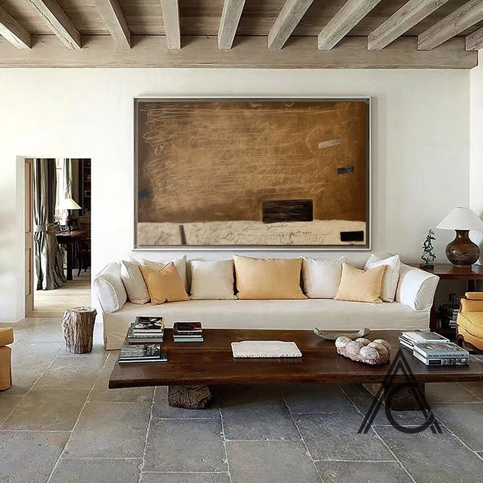 Earth Tone Texture & Text Abstract Painting, Modern Art Wall Art #TB 040