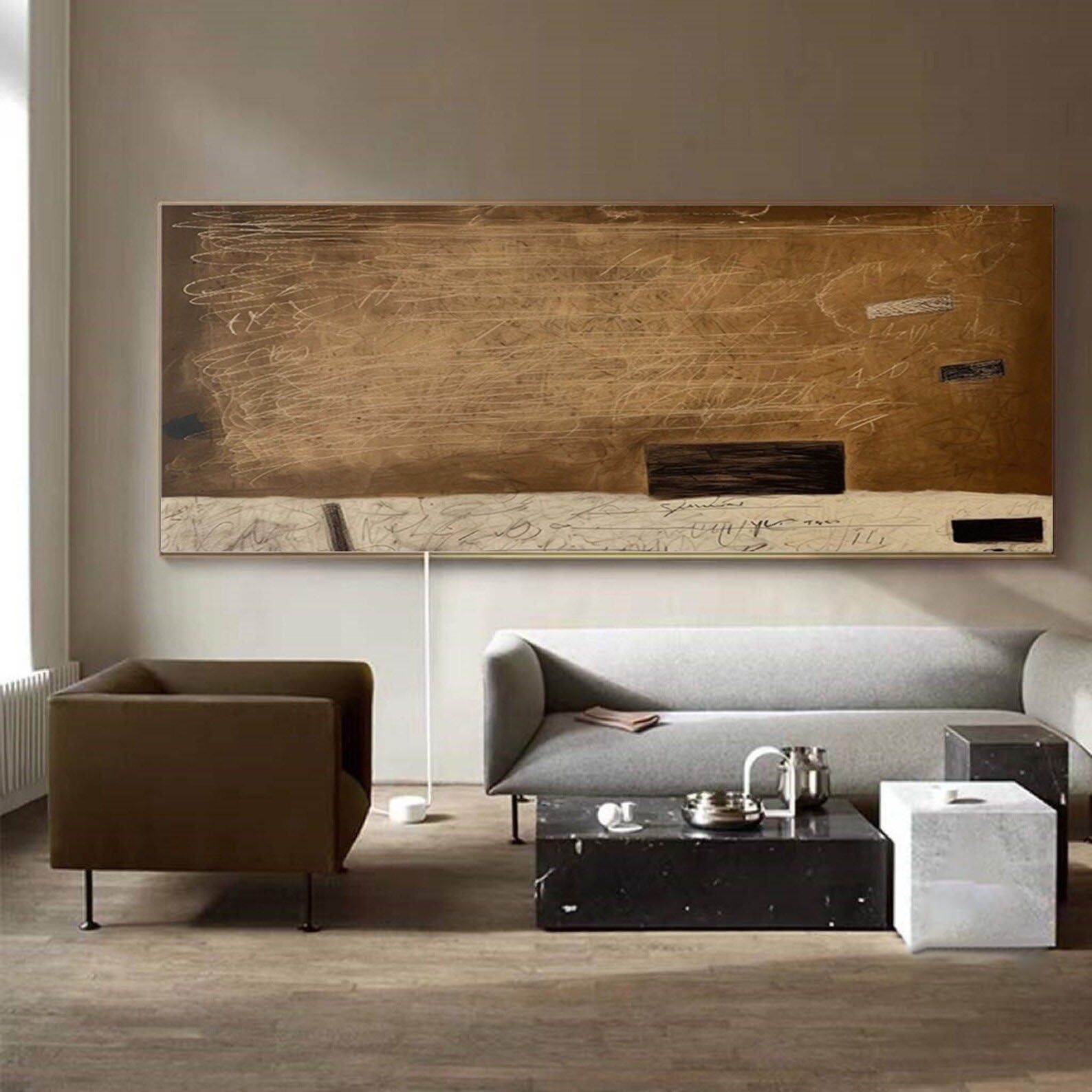 Earth Tone Texture & Text Abstract Painting, Modern Art Wall Art #TB 040