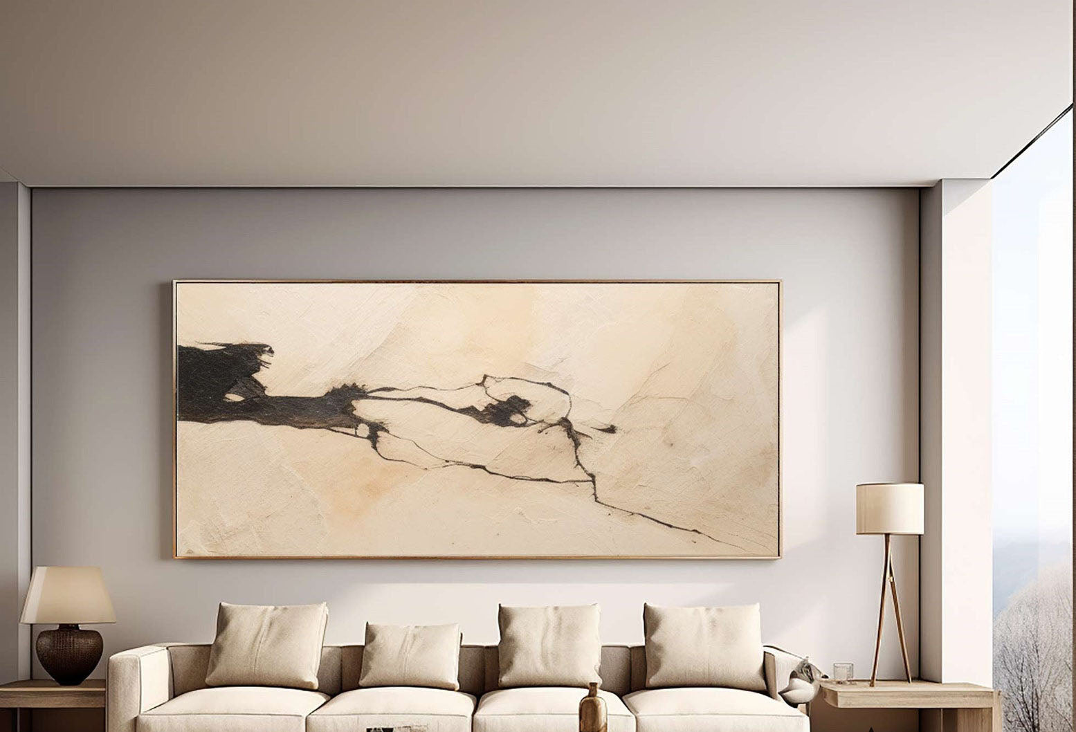 Modern Abstract Texture Art, Beige Black Minimalist Style #TB 066