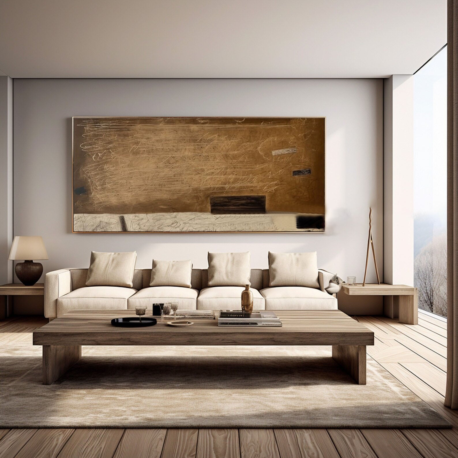 Earth Tone Texture & Text Abstract Painting, Modern Art Wall Art #TB 040